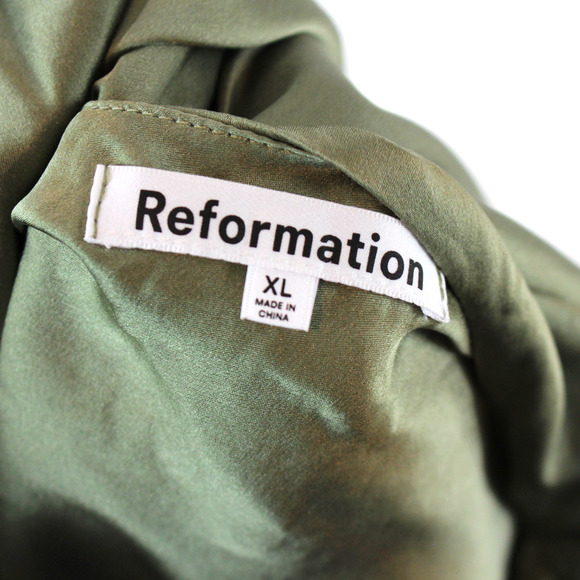 Reformation Aden Silk Artichoke Tie Shoulder Satin Midi Dress XL Green Slip Midi - Picture 7 of 8